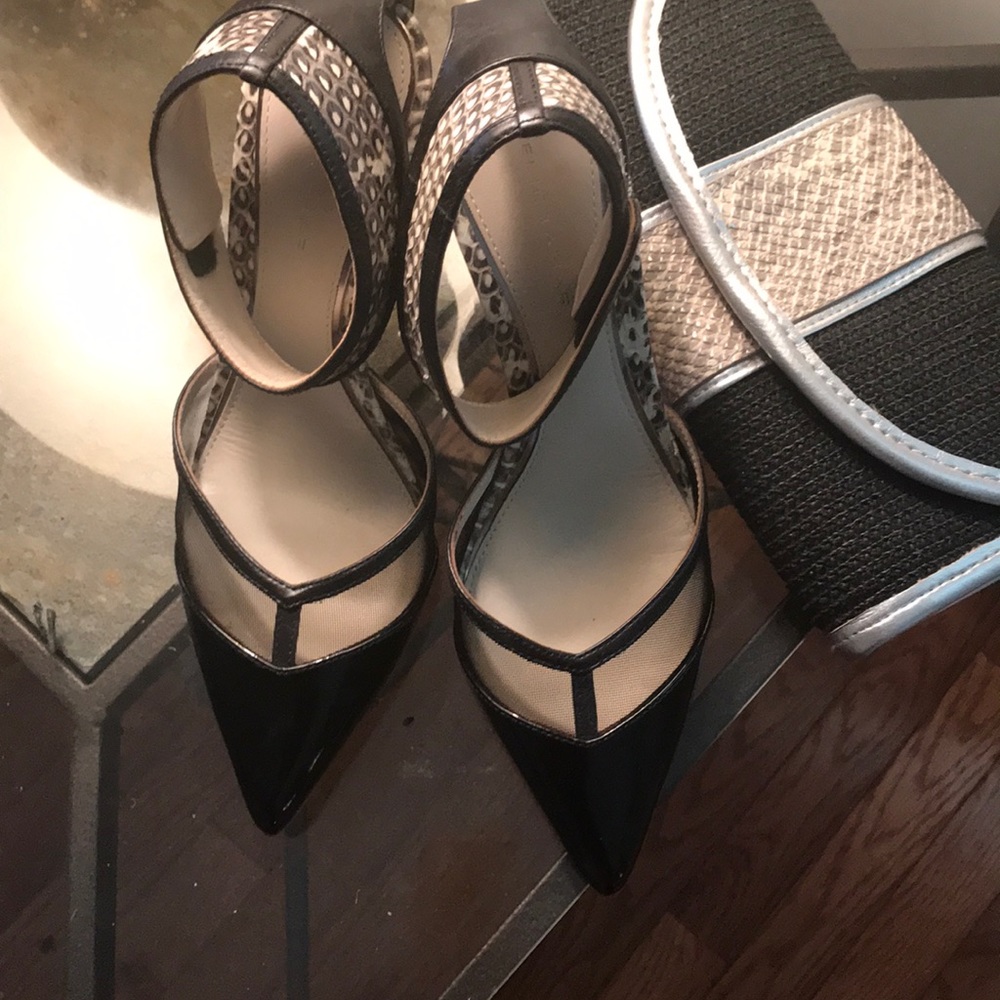 black and leopard printed pointed heels